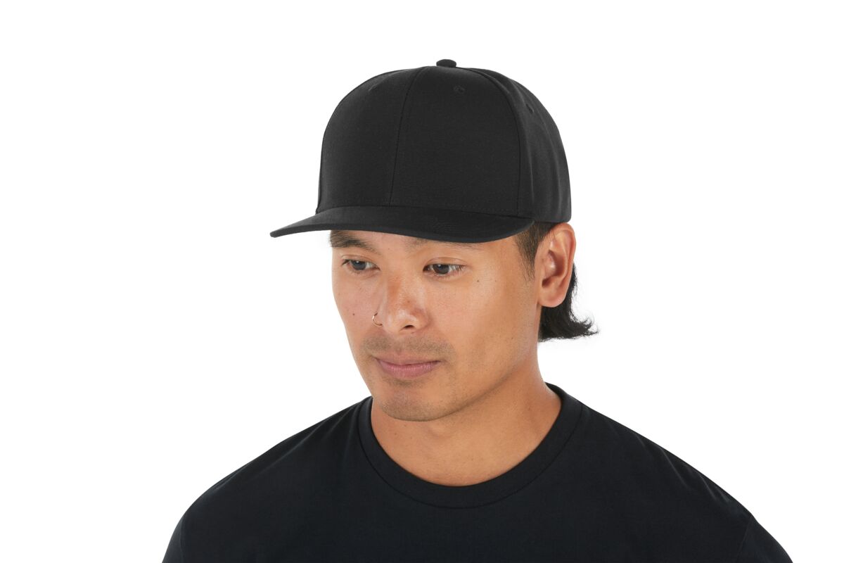 recycled-poly-classic-6-panel-hat-u8 WebPDP-HAT001002_Recycled_Poly_Classic_6Panel_Hat_Black_Studio_Harper_Studios_0723_Side_2__HAT001002OS.jpg