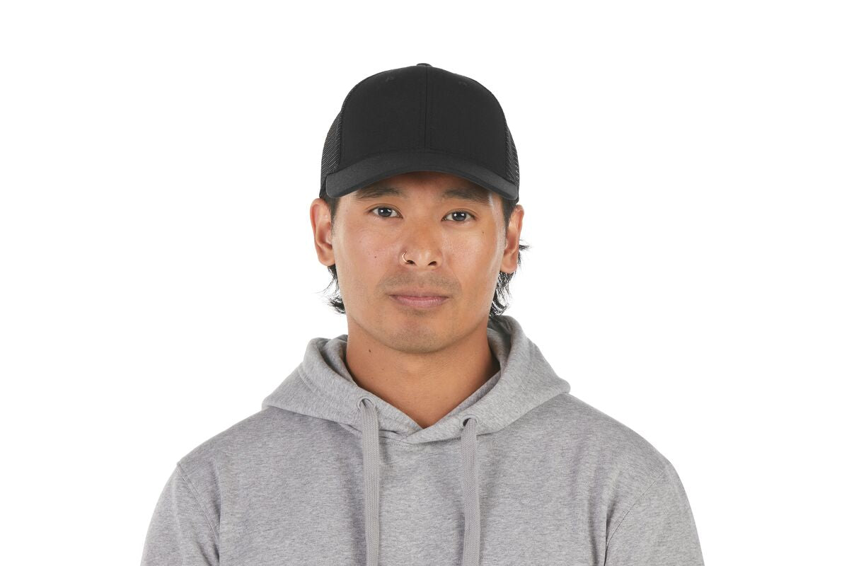 recycled-poly-low-profile-trucker-hat-v7 WebPDP-HAT002002_Recycled_Poly_Low_Profile_Trucker_Hat_Black_Studio_Harper_Studios_0723_Front__HAT002002OS.jpg
